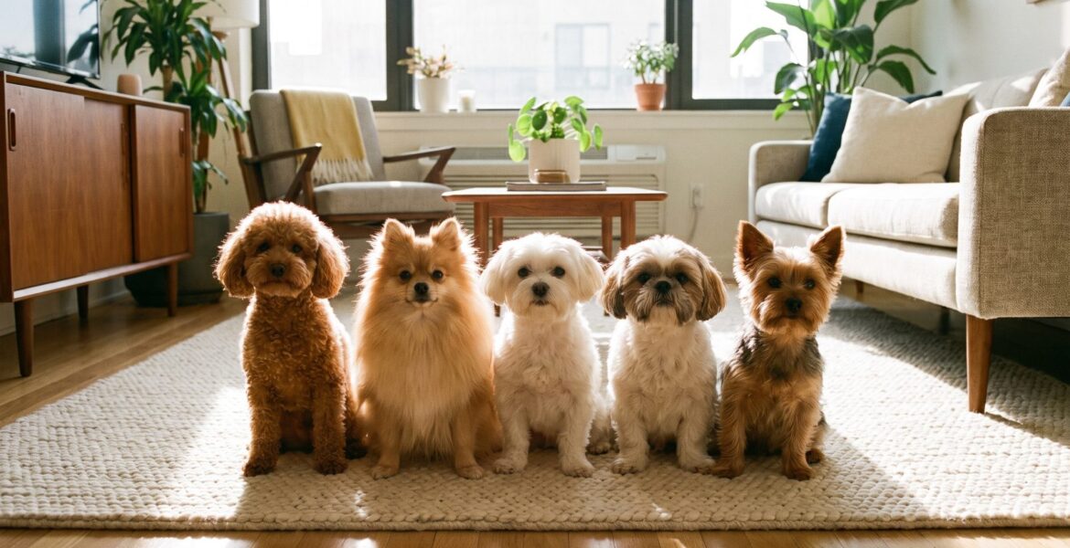Küçük köpek ırkları: toy poodle, pomeranian, maltese ve shih tzu bir arada