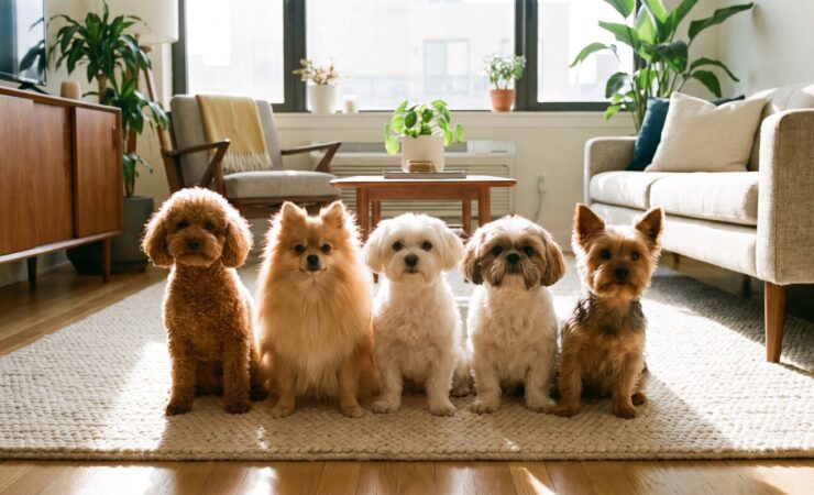 Küçük köpek ırkları: toy poodle, pomeranian, maltese ve shih tzu bir arada