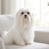 Uzun beyaz tüylü yetişkin maltese terrier